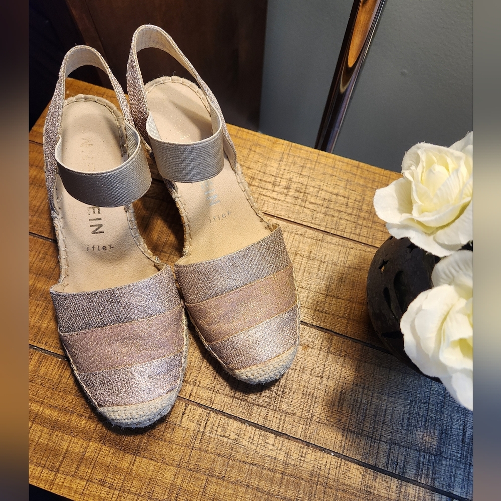 Anne Klein Metallic Rose Gold Espadrille Slingback Wedge - Size 7M